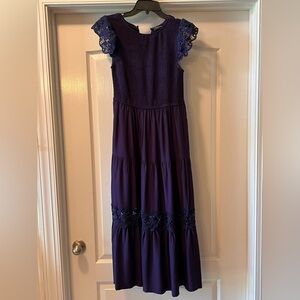 Dark Blue Lace Sleeve Dress